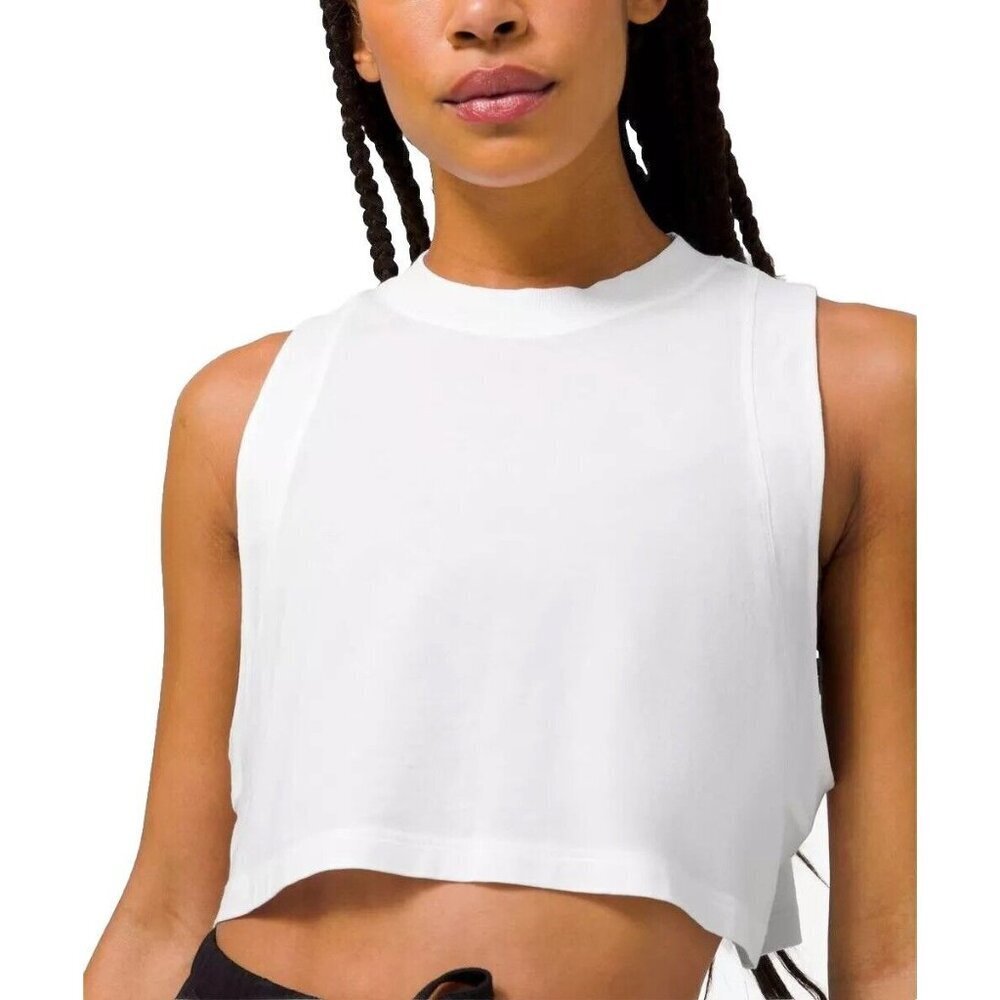 Lululemon Women's Small White All Yours Crop Tank Top Sleeveless Pima Cotton Tee